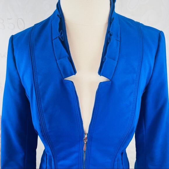 White House Black Market blue jacket with ruffle collar Size 2 - Picture 7 of 12